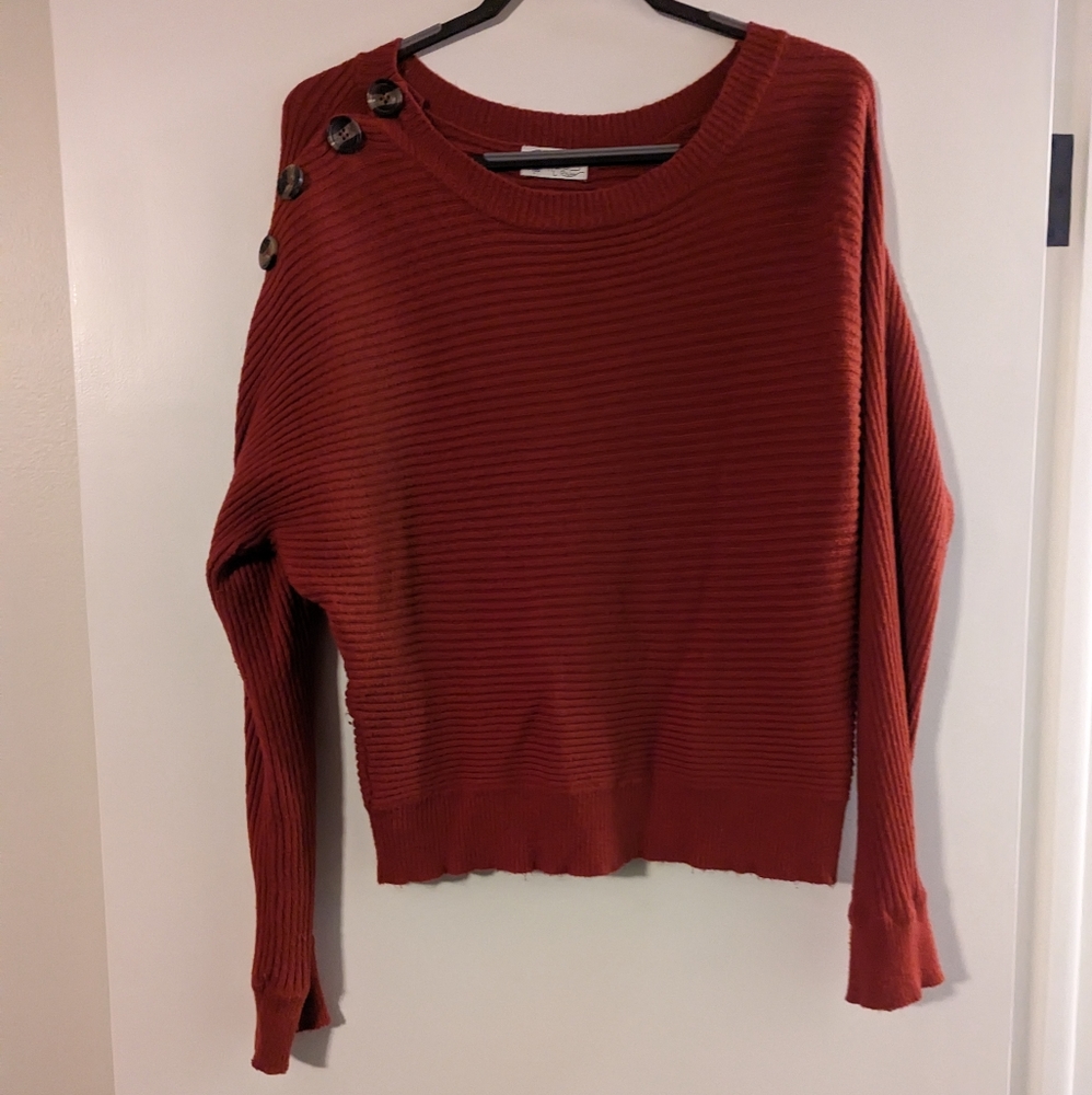 Poof Apparel Knit Sweater With Button Sleeve Detail